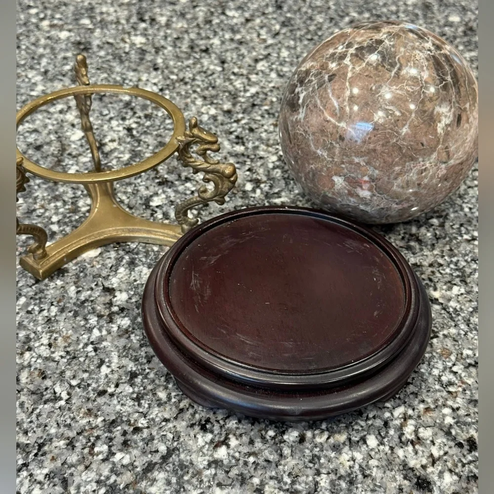 Brown Marble Sphere with Gold Stand - Picture 2 of 2